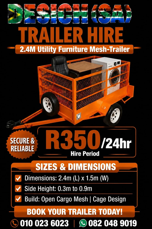 2.4M Utility Furniture Mesh-Trailer for hire in Johannesburg