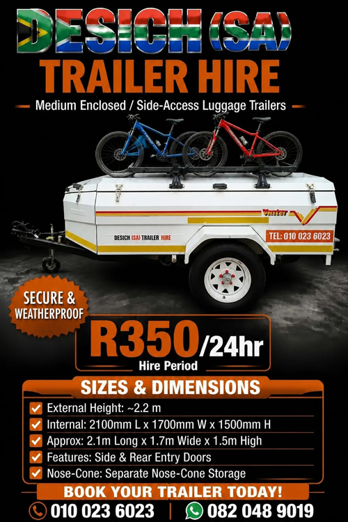 Medium Enclosed / Side-Access Luggage Trailer for hire in Johannesburg
